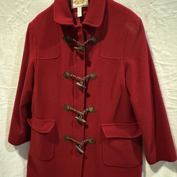 Talbots Womens Red Toggle Duffle Coat Full Zip 100% Wool  Vintage Size 12 Outer - Picture 6 of 10